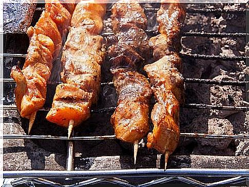 Chicken skewers on the grill