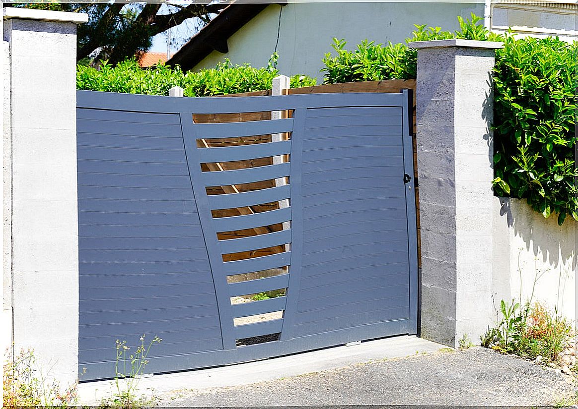 Metal garage door.