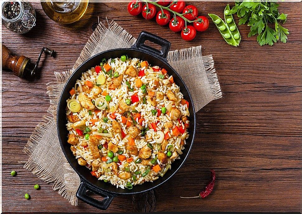 Chicken fried rice skillet.