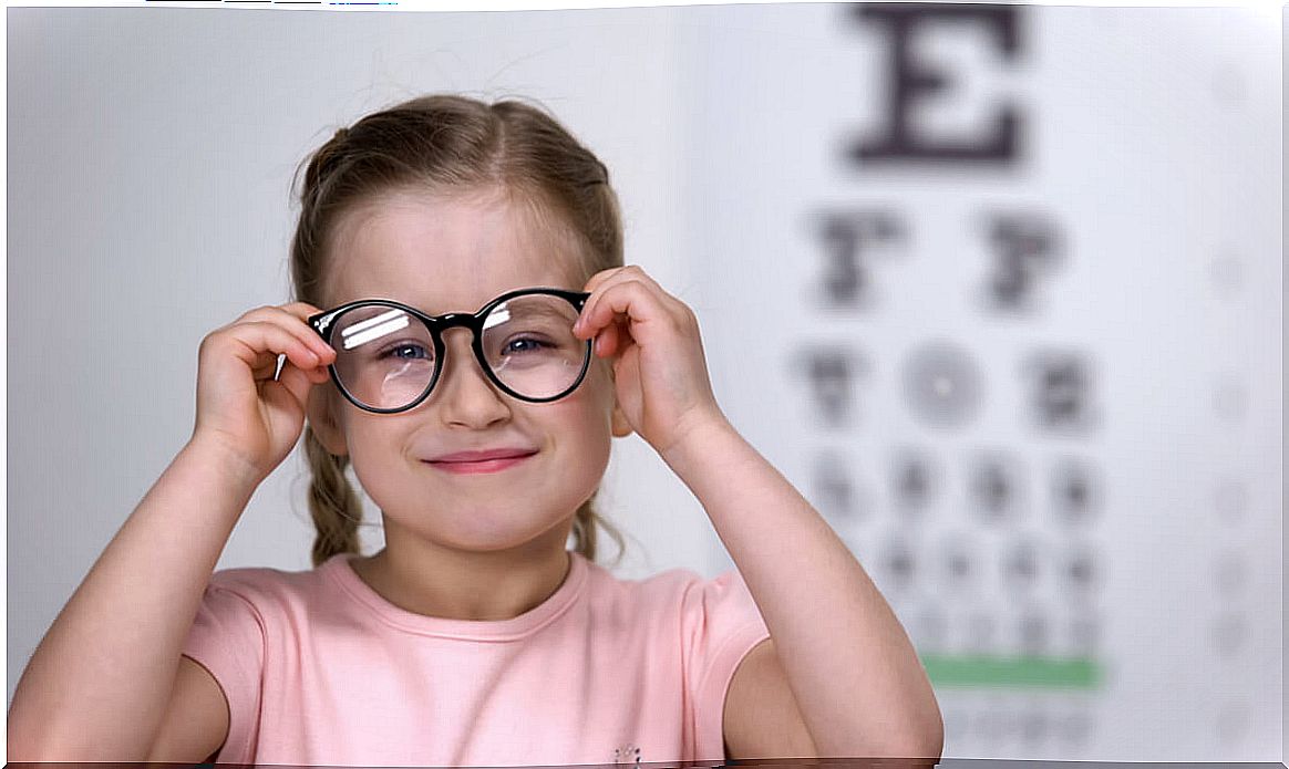 Glasses on a girl.