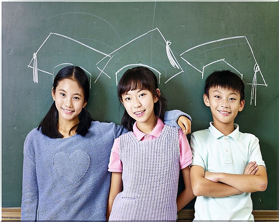 Three Japanese children.